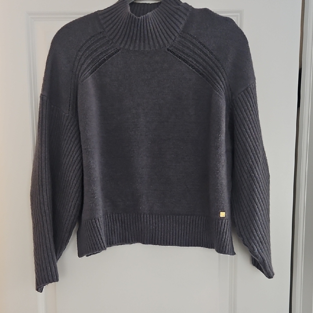 River Island Charcoal Ribbed Mock-Neck Sweater